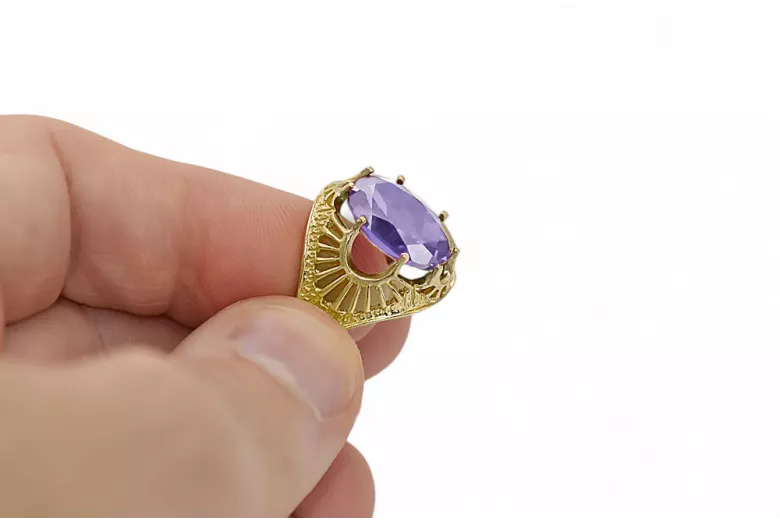 Винтидж крафт Пръстен Александрит 14K жълто злато vrc003y